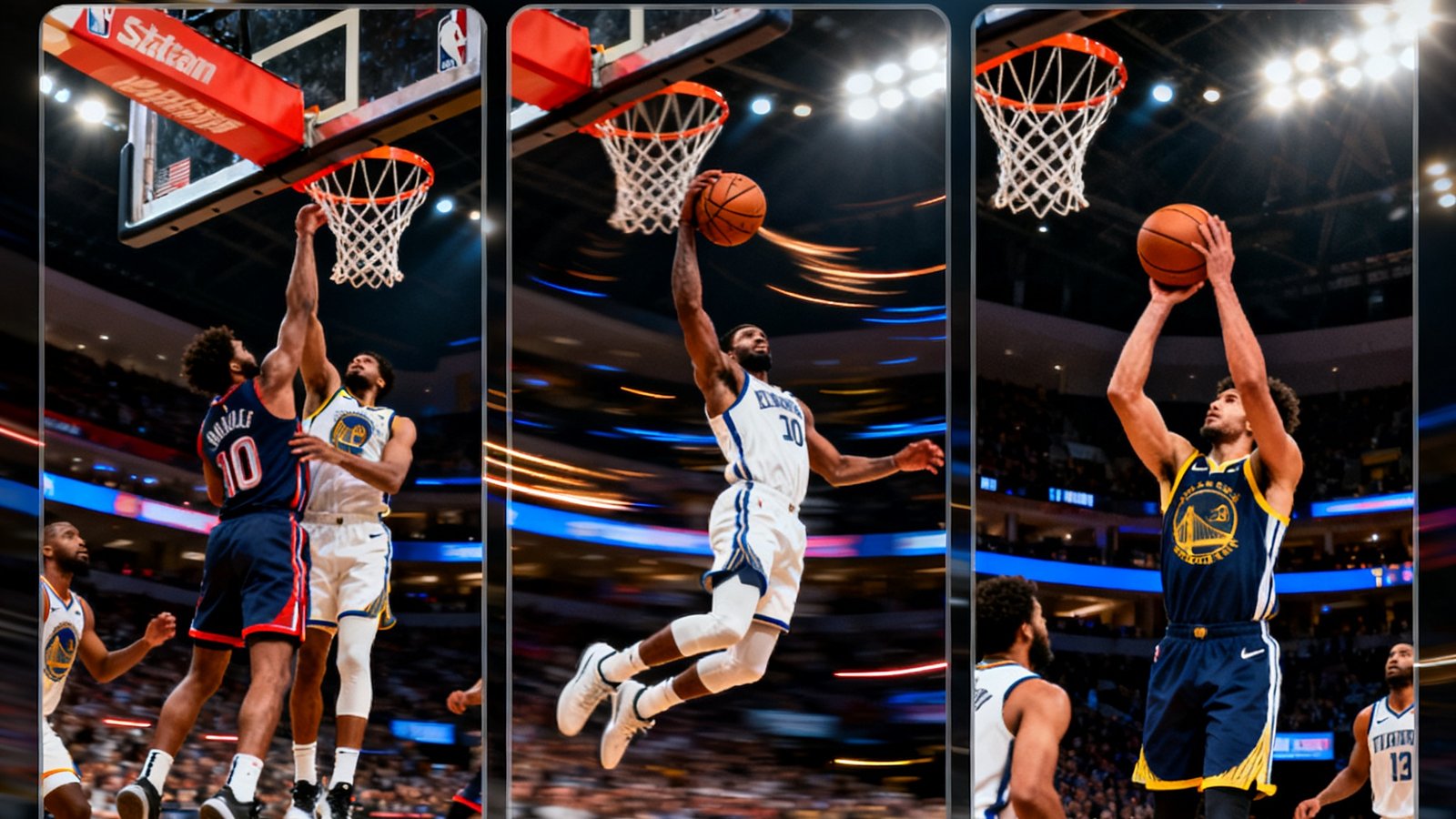 NBA昨日十佳球，包括隔扣、拉杆上篮和压哨三分绝杀集锦